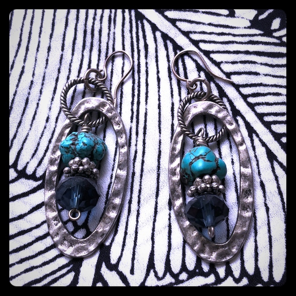 Handmade earrings. Turquoise & dark blue stone/gem